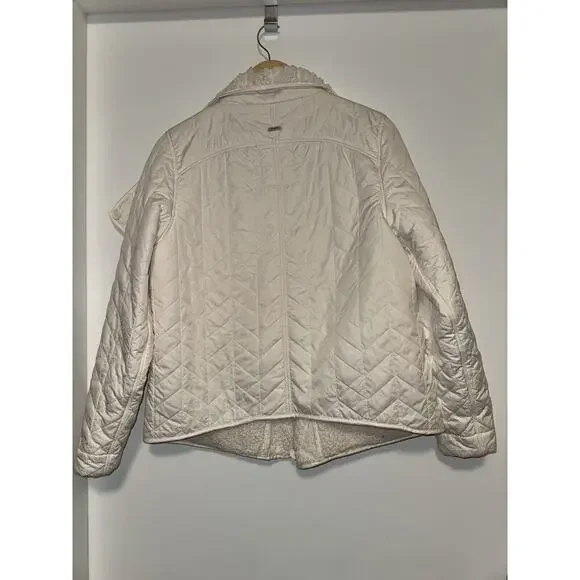 PRANA Womens Sherpa Fleece Lined Diva Puffer Jacket Asymmetric Zip Ivory LARGE - Picture 7 of 7